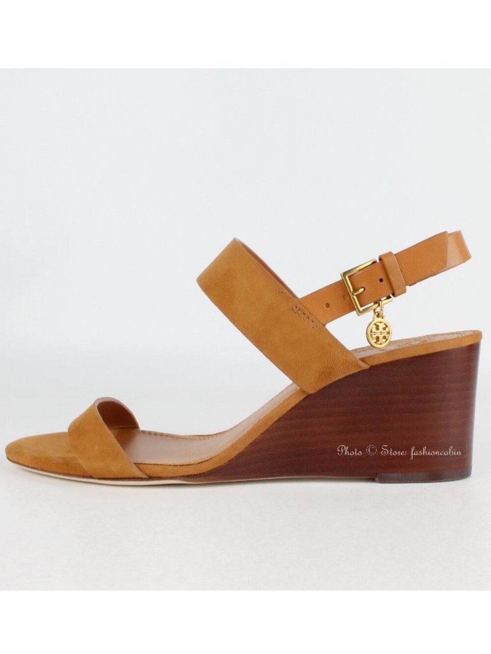 NEW Tory Burch Mini Benton Wedged Suede Leather Sandals, Ambra, US 10